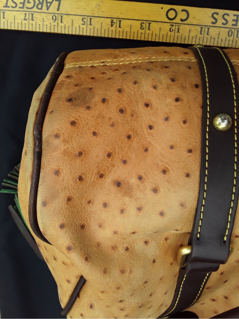 Dooney Bourke Exotic Ostrich Florentine Satchel Leather Large Bag Caramel Brown - Picture 6 of 7